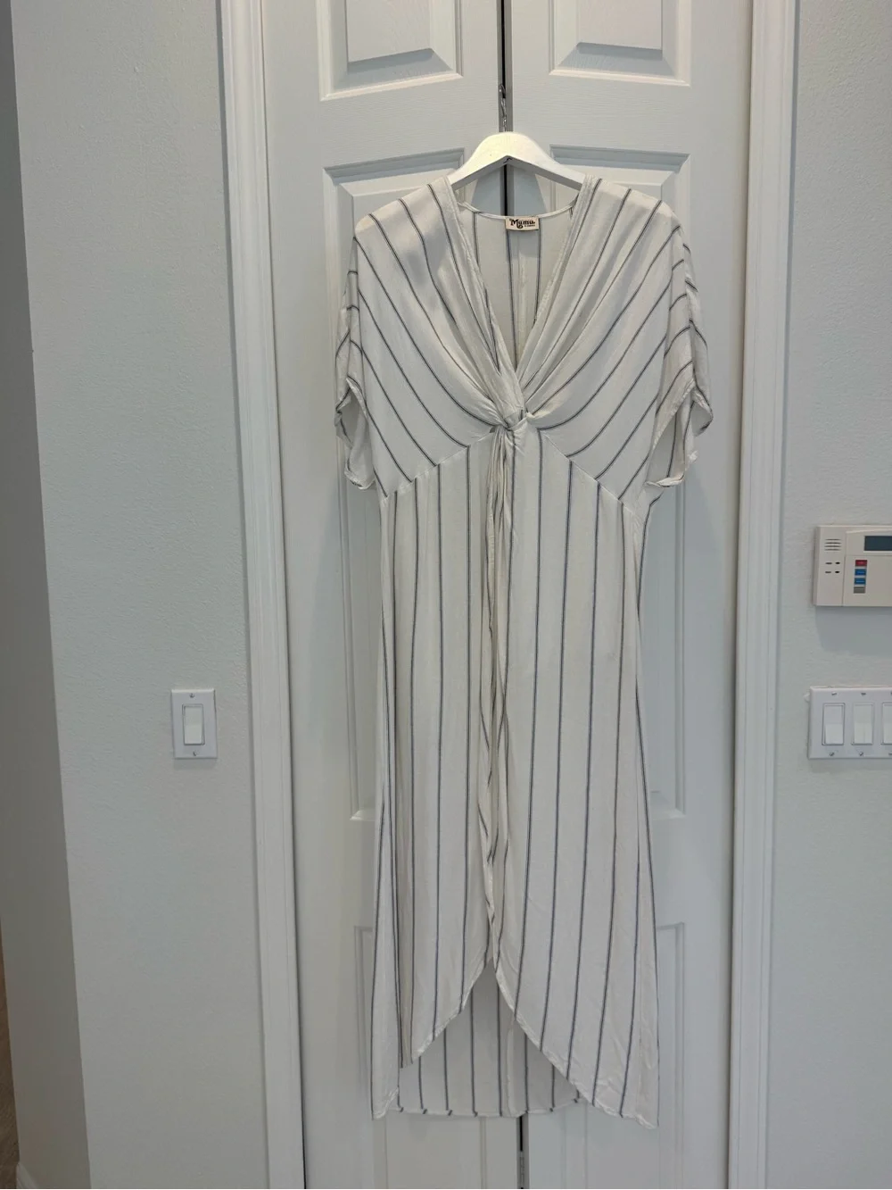 Show Me Your MuMu White Striped V-Neck Knot-Front Coverup